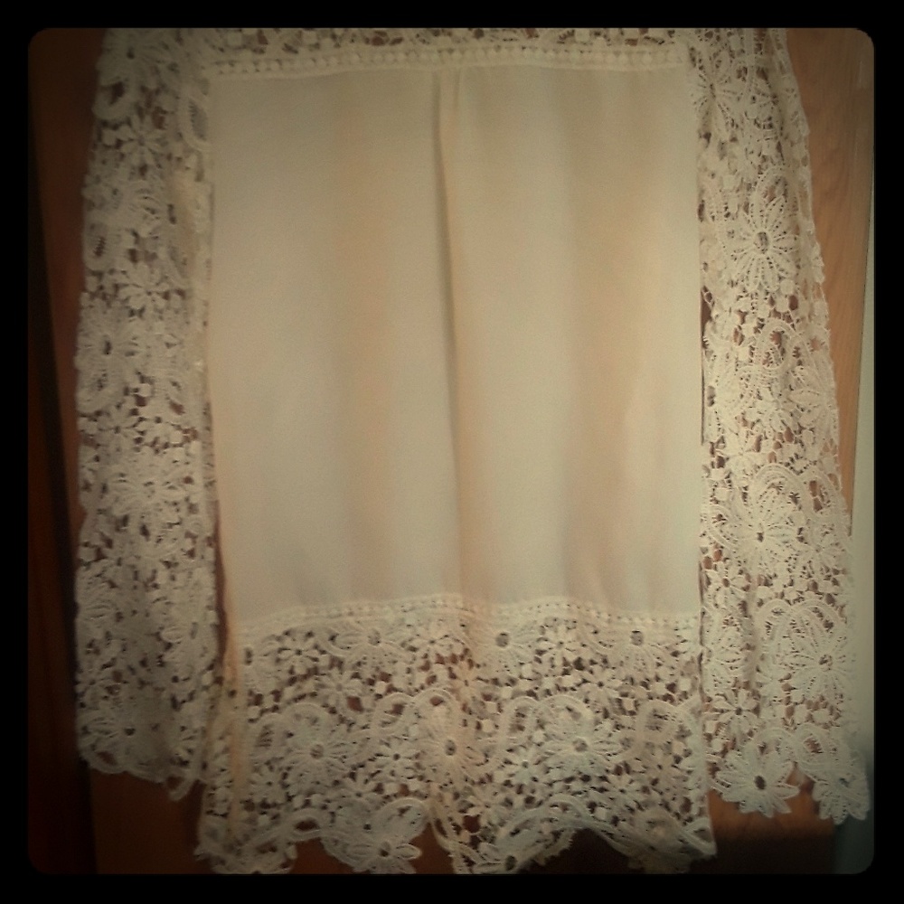 Vintage Floral Lace/Sheer White Shirt-Dress